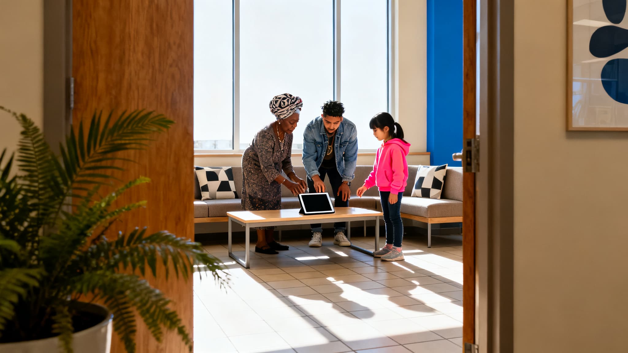 Children engaging with technology, illustrating human-centred AI for Canadian early learning.